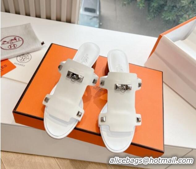 Shop Duplicate Hermes Calfskin Heel Slide Sandals White 326133