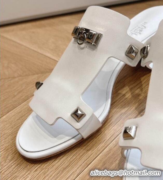 Shop Duplicate Hermes Calfskin Heel Slide Sandals White 326133