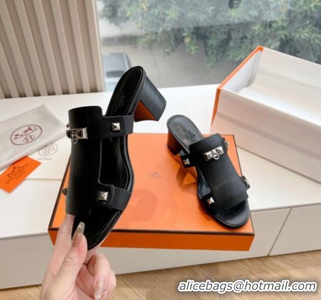 Buy Discount Hermes Calfskin Heel Slide Sandals Black 326134