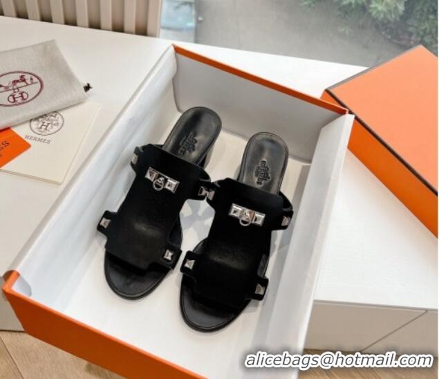 Buy Discount Hermes Calfskin Heel Slide Sandals Black 326134