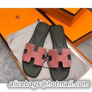 Popular Style Hermes Classic Oran Flat Slide Sandals in Suede Light Pink 327013