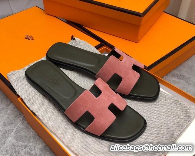 Popular Style Hermes Classic Oran Flat Slide Sandals in Suede Light Pink 327013