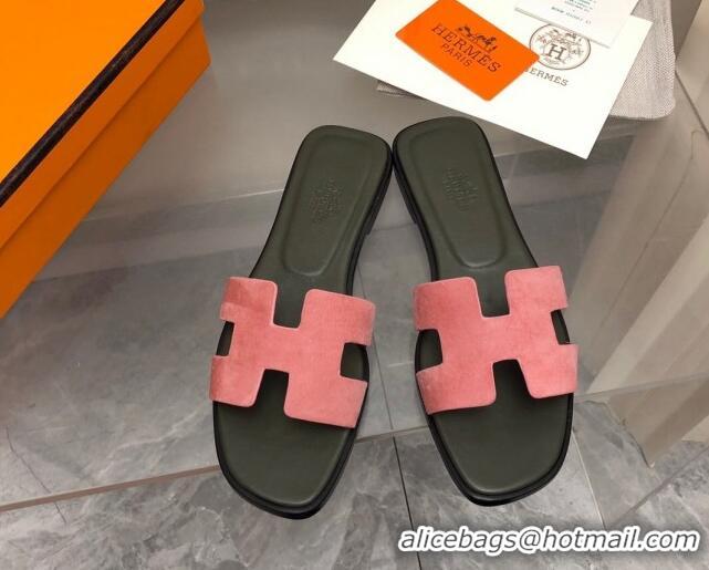 Popular Style Hermes Classic Oran Flat Slide Sandals in Suede Light Pink 327013