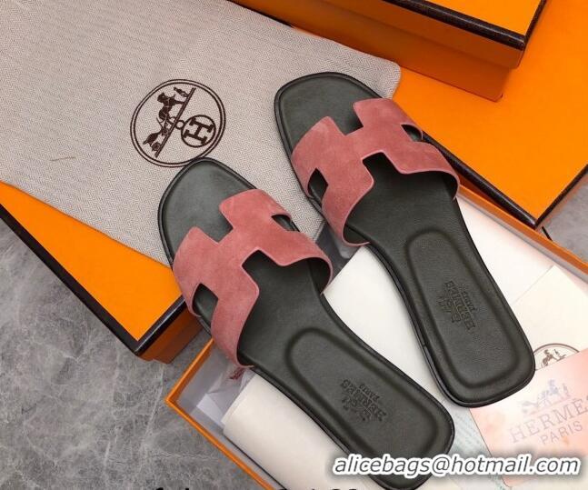 Popular Style Hermes Classic Oran Flat Slide Sandals in Suede Light Pink 327013