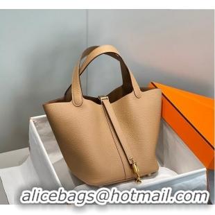 Best Price Hermes Picotin Lock Bag 22cm in Togo Calfskin 11288 Milky Tea Brown 2023