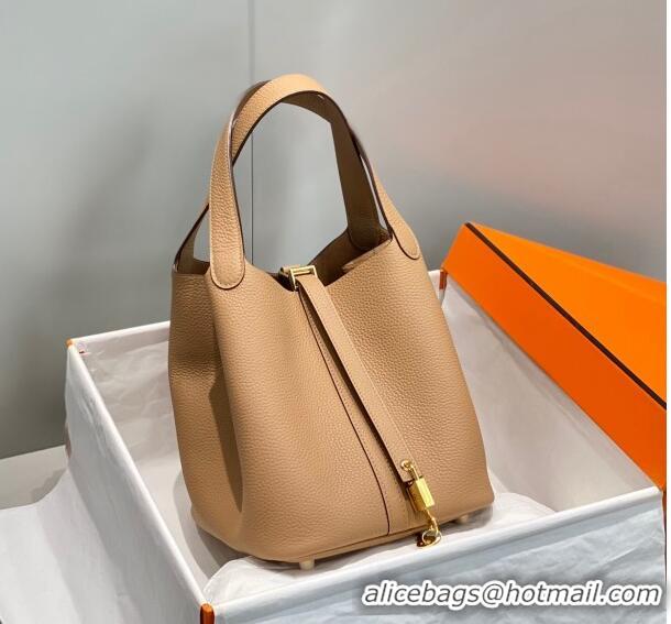 Best Price Hermes Picotin Lock Bag 22cm in Togo Calfskin 11288 Milky Tea Brown 2023