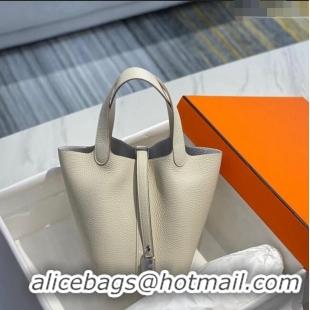 Luxurious Hermes Picotin Lock Bag 18cm/22cm in Togo Calfskin 11287 Cream White/Silver 2023