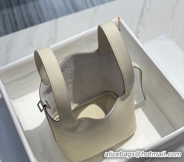 Luxurious Hermes Picotin Lock Bag 18cm/22cm in Togo Calfskin 11287 Cream White/Silver 2023