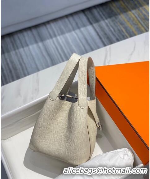 Luxurious Hermes Picotin Lock Bag 18cm/22cm in Togo Calfskin 11287 Cream White/Silver 2023