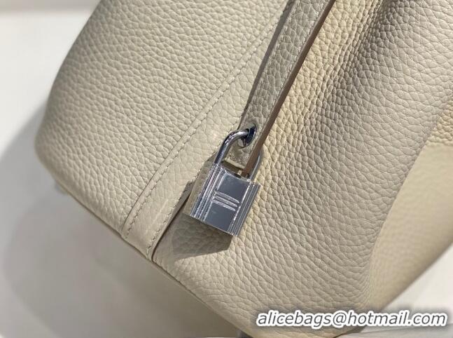 Luxurious Hermes Picotin Lock Bag 18cm/22cm in Togo Calfskin 11287 Cream White/Silver 2023