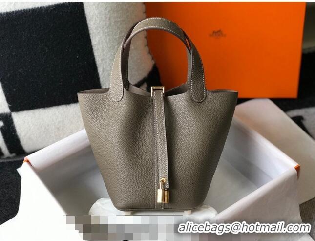 Top Quality Hermes Picotin Lock Bag 18cm in Togo Calfskin Elephant 11287 Grey/Gold 2023