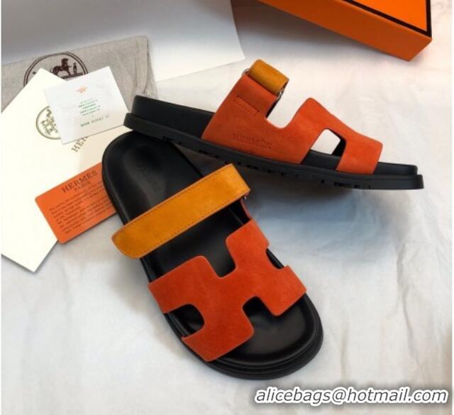 Durable Hermes Chypre Flat Sandals in Suede Orange/Yellow 327033