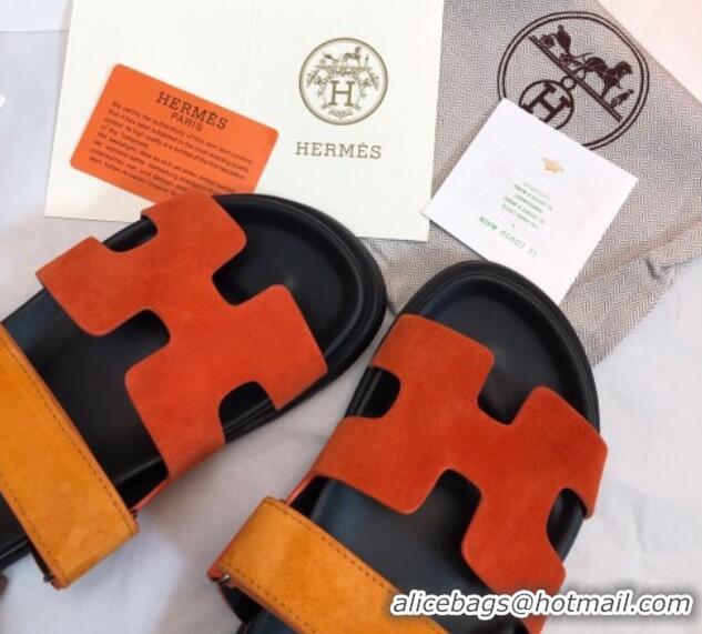 Durable Hermes Chypre Flat Sandals in Suede Orange/Yellow 327033