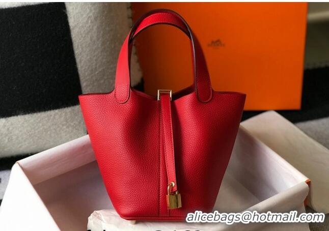 Super Quality Hermes Picotin Lock Bag 18cm/22cm in Togo Calfskin 11287 Red/Gold 2023