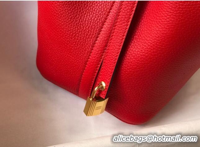 Super Quality Hermes Picotin Lock Bag 18cm/22cm in Togo Calfskin 11287 Red/Gold 2023