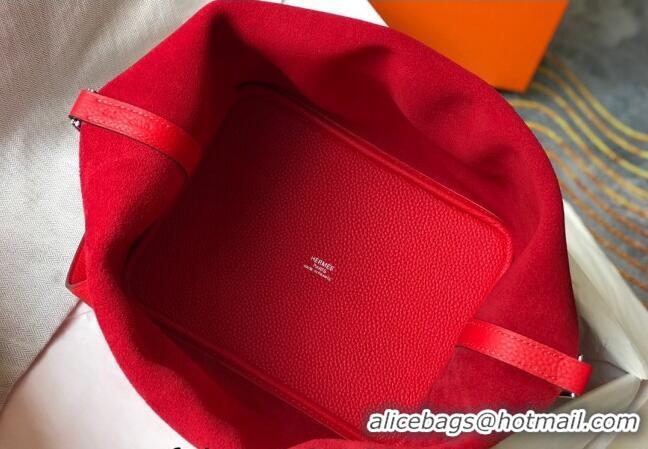 Top Quality Hermes Picotin Lock Bag 18cm/22cm in Togo Calfskin 11287 Red/Silver 2023