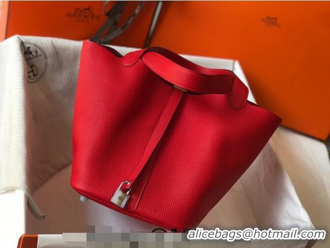 Top Quality Hermes Picotin Lock Bag 18cm/22cm in Togo Calfskin 11287 Red/Silver 2023