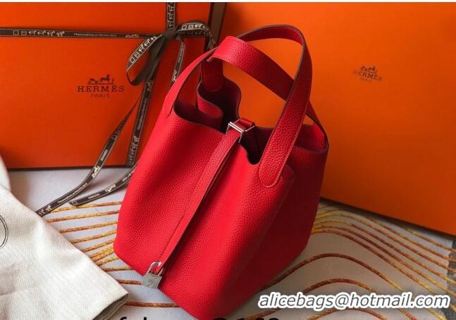 Top Quality Hermes Picotin Lock Bag 18cm/22cm in Togo Calfskin 11287 Red/Silver 2023