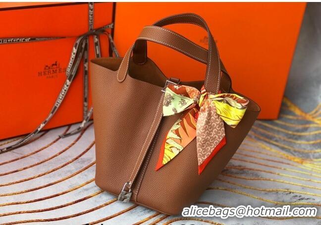 Best Price Hermes Picotin Lock Bag 18cm/22cm in Togo Calfskin 11287 Golden Brown/Silver 2023