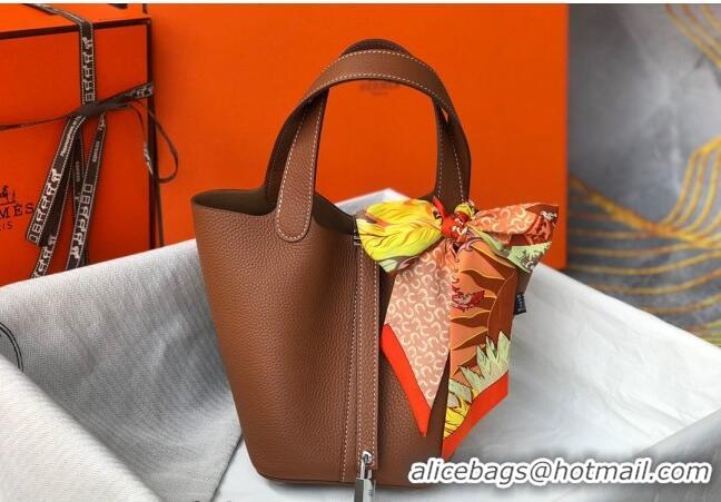 Best Price Hermes Picotin Lock Bag 18cm/22cm in Togo Calfskin 11287 Golden Brown/Silver 2023