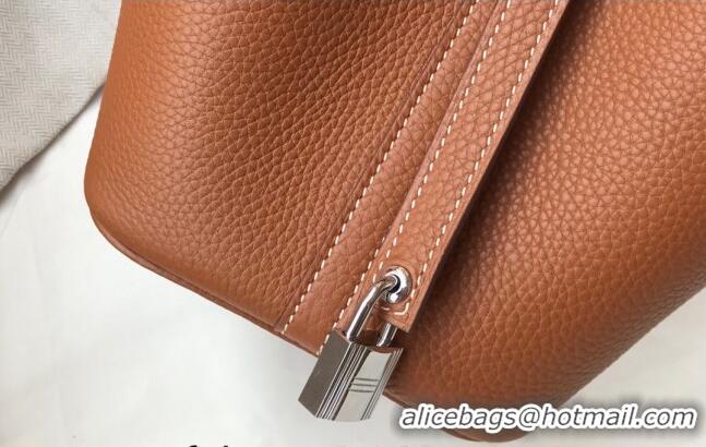 Best Price Hermes Picotin Lock Bag 18cm/22cm in Togo Calfskin 11287 Golden Brown/Silver 2023