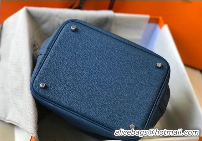 Good Taste Hermes Picotin Lock Bag 18cm/22cm in Togo Calfskin 11287 Aged Blue/Silver 2023