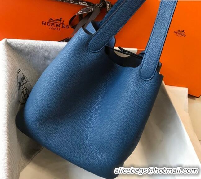 Good Taste Hermes Picotin Lock Bag 18cm/22cm in Togo Calfskin 11287 Aged Blue/Silver 2023