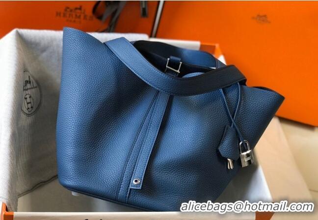 Good Taste Hermes Picotin Lock Bag 18cm/22cm in Togo Calfskin 11287 Aged Blue/Silver 2023