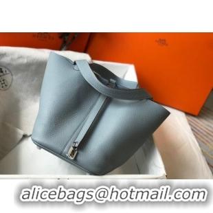 New Fashion Hermes Picotin Lock Bag 18cm/22cm in Togo Calfskin 11287 Line Blue/Silver 2023