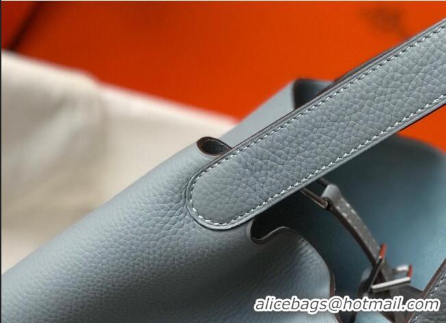 New Fashion Hermes Picotin Lock Bag 18cm/22cm in Togo Calfskin 11287 Line Blue/Silver 2023