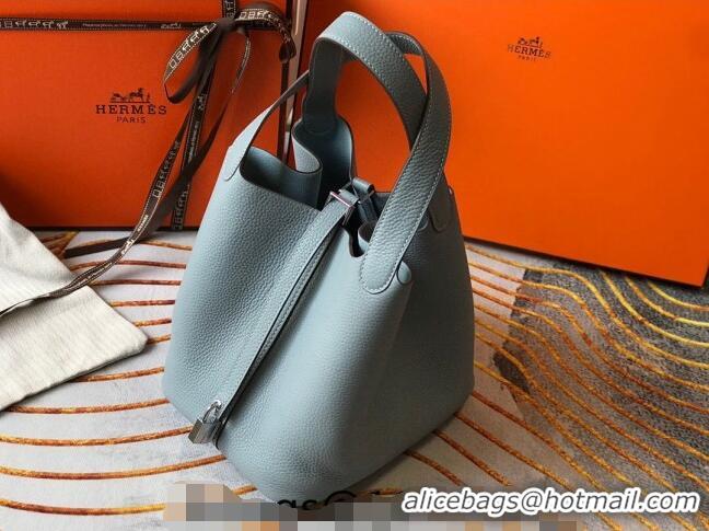 New Fashion Hermes Picotin Lock Bag 18cm/22cm in Togo Calfskin 11287 Line Blue/Silver 2023