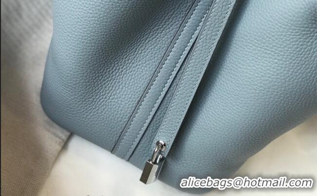 New Fashion Hermes Picotin Lock Bag 18cm/22cm in Togo Calfskin 11287 Line Blue/Silver 2023