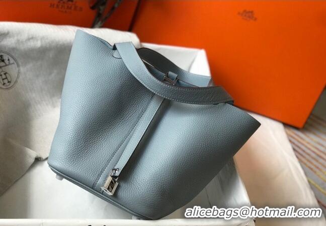 New Fashion Hermes Picotin Lock Bag 18cm/22cm in Togo Calfskin 11287 Line Blue/Silver 2023