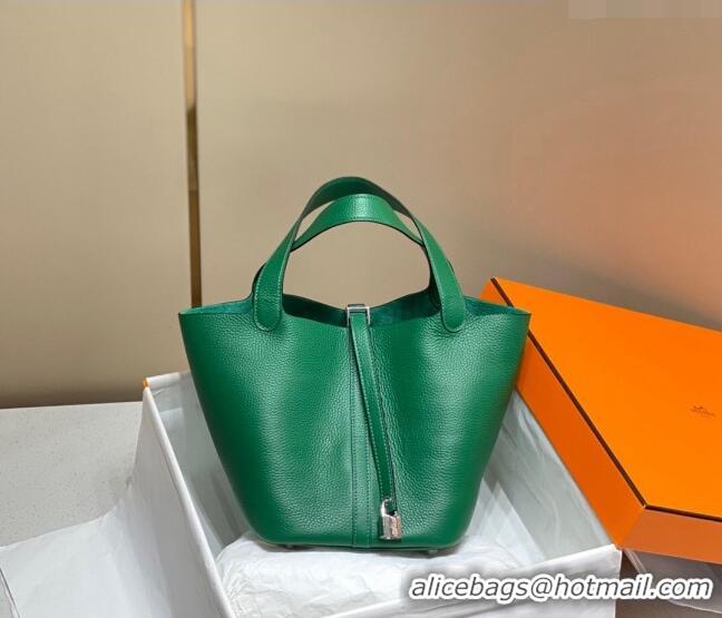 Famous Brand Hermes Picotin Lock Bag 18cm/22cm in Togo Calfskin 11287 Emerald Green/Silver 2023