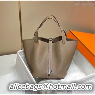 Most Popular Hermes Picotin Lock Bag 18cm/22cm in Togo Calfskin 11287 Elephant Grey/Silver 2023