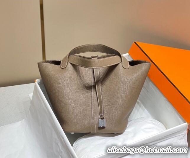 Most Popular Hermes Picotin Lock Bag 18cm/22cm in Togo Calfskin 11287 Elephant Grey/Silver 2023