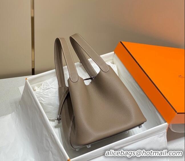 Most Popular Hermes Picotin Lock Bag 18cm/22cm in Togo Calfskin 11287 Elephant Grey/Silver 2023