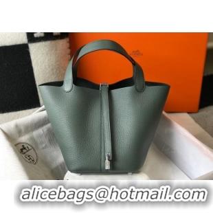 Most Popular Hermes Picotin Lock Bag 18cm/22cm in Togo Calfskin 11287 Almond Green/Silver 2023