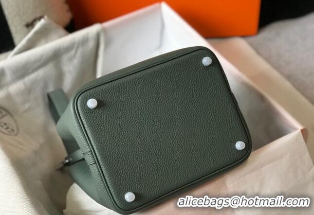 Most Popular Hermes Picotin Lock Bag 18cm/22cm in Togo Calfskin 11287 Almond Green/Silver 2023