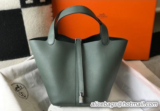 Most Popular Hermes Picotin Lock Bag 18cm/22cm in Togo Calfskin 11287 Almond Green/Silver 2023