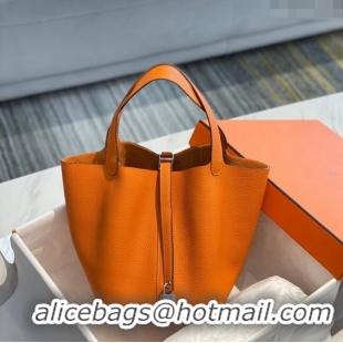 Grade Quality Hermes Picotin Lock Bag 18cm/22cm in Togo Calfskin 11287 Orange/Silver 2023