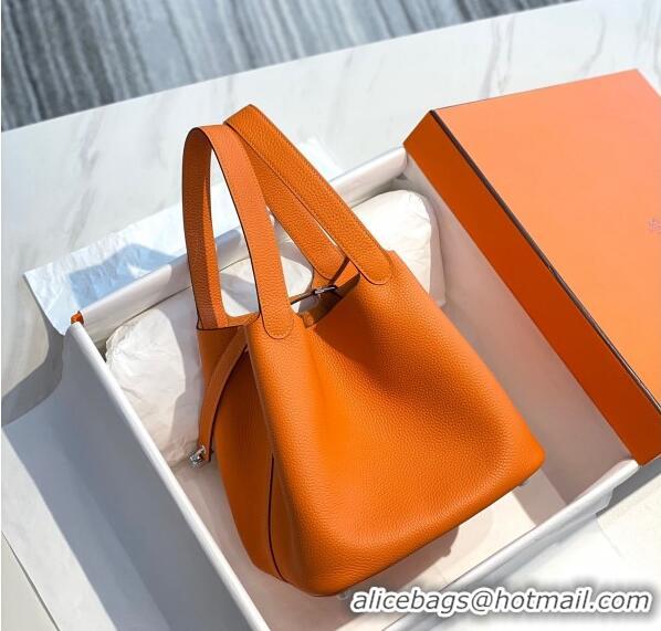 Grade Quality Hermes Picotin Lock Bag 18cm/22cm in Togo Calfskin 11287 Orange/Silver 2023