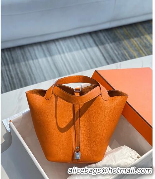 Grade Quality Hermes Picotin Lock Bag 18cm/22cm in Togo Calfskin 11287 Orange/Silver 2023