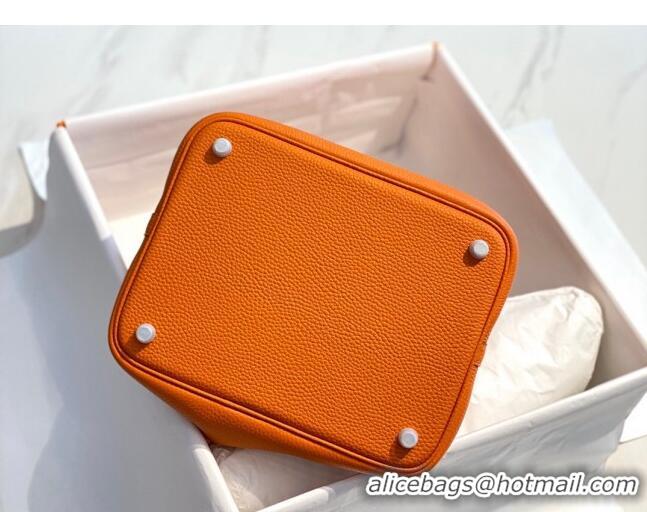 Grade Quality Hermes Picotin Lock Bag 18cm/22cm in Togo Calfskin 11287 Orange/Silver 2023