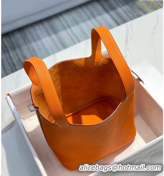 Grade Quality Hermes Picotin Lock Bag 18cm/22cm in Togo Calfskin 11287 Orange/Silver 2023