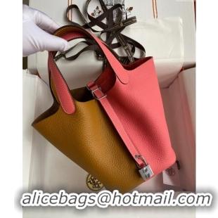 Grade Design Hermes Picotin Lock Bag 18cm/22cm in Taurillon Clemence Leather H2901 Sesame/ Lipstick Pink/Silver (Full Ha