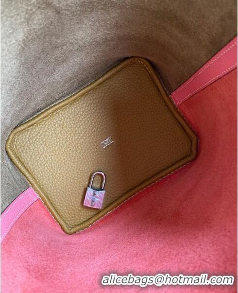 Grade Design Hermes Picotin Lock Bag 18cm/22cm in Taurillon Clemence Leather H2901 Sesame/ Lipstick Pink/Silver (Full Ha