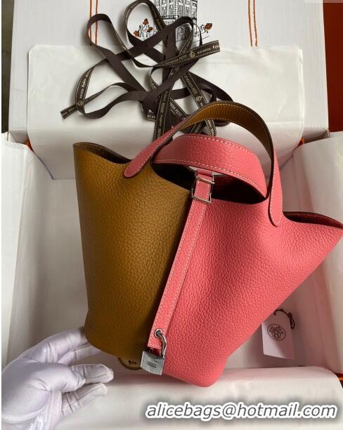 Grade Design Hermes Picotin Lock Bag 18cm/22cm in Taurillon Clemence Leather H2901 Sesame/ Lipstick Pink/Silver (Full Ha