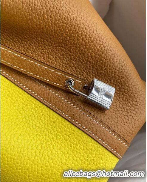 Grade Design Hermes Picotin Lock Bag 18cm/22cm in Taurillon Clemence Leather H2901 Sesame/ Lemon/Silver (Full Handmade)