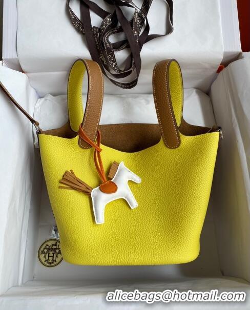 Grade Design Hermes Picotin Lock Bag 18cm/22cm in Taurillon Clemence Leather H2901 Sesame/ Lemon/Silver (Full Handmade)